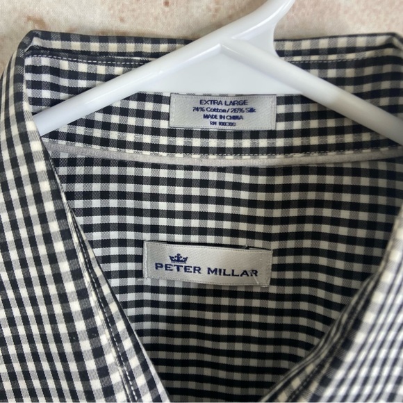 Peter Millar Cotton Silk Blend Black White Gingham Button Down Shirt Size XL - Picture 5 of 5